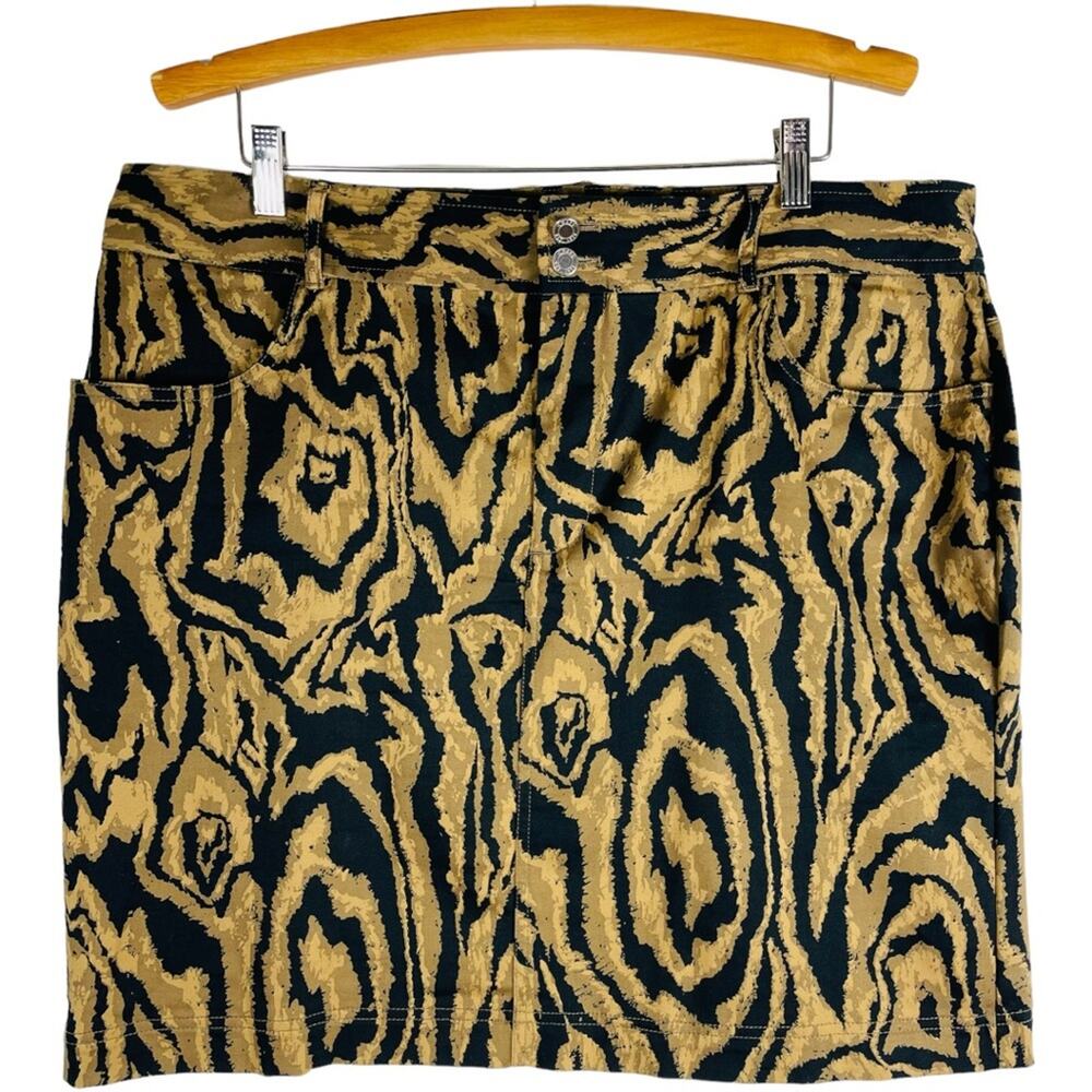 Chaps brown black animal print stretchy pencil midi mini skirt 16